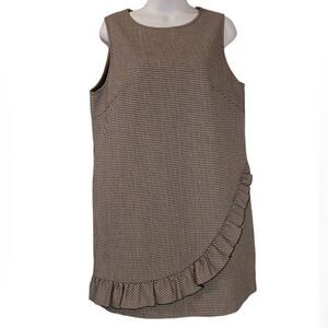 Tara Jarmon houndstooth ruffle dress shift  jumper b/w checked size L / 14